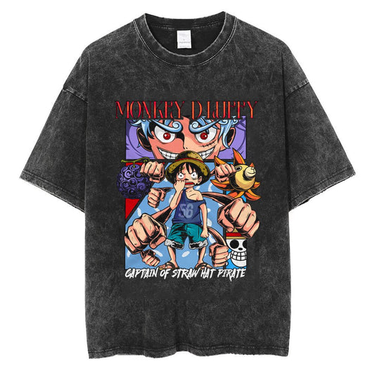 "HOW FAR WE'VE COME" - One Piece- GEAR 5 - Anime Monkey D. Luffy Vintage Washed Oversized T-Shirts - Keycap Universes